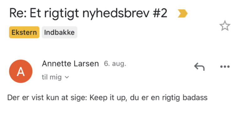 Læsersvar på Et Rigtigt Nyhedsbrev #2: Der er vist kun at sige: Keep it up, du er en rigtig badass