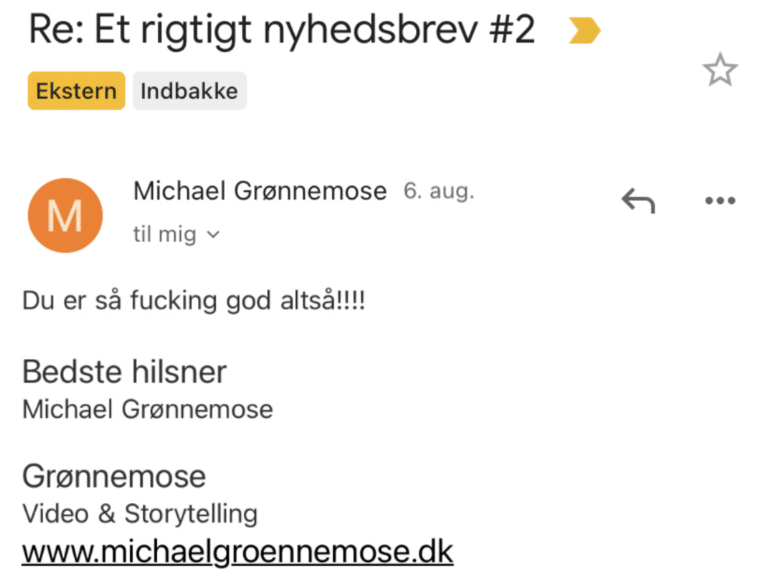 Læsersvar på Et Rigtigt Nyhedsbrev #2: Du er så fucking god altså!!!!